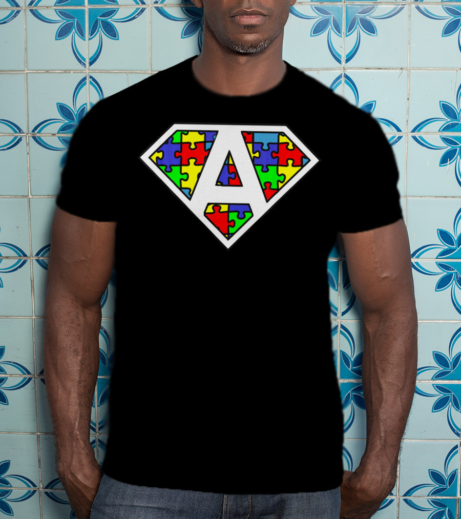 Autism Awareness Superhero Puzzle Shield Emblem T-Shirt