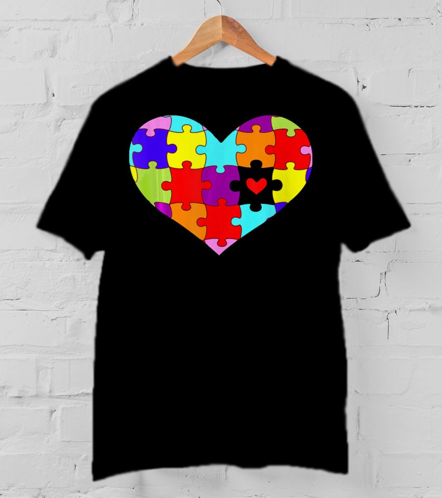 Autism Awareness Heart Puzzle Pieces Colorful T-Shirt