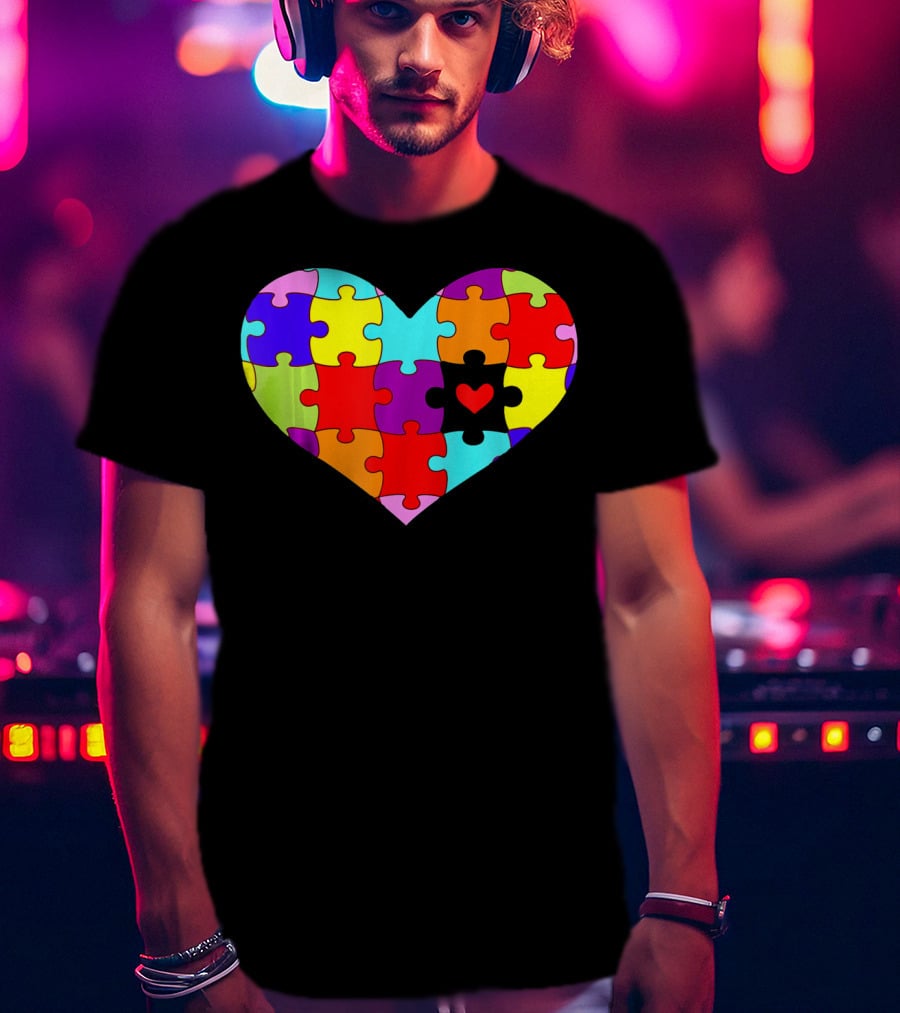Autism Awareness Heart Puzzle Pieces Colorful T-Shirt