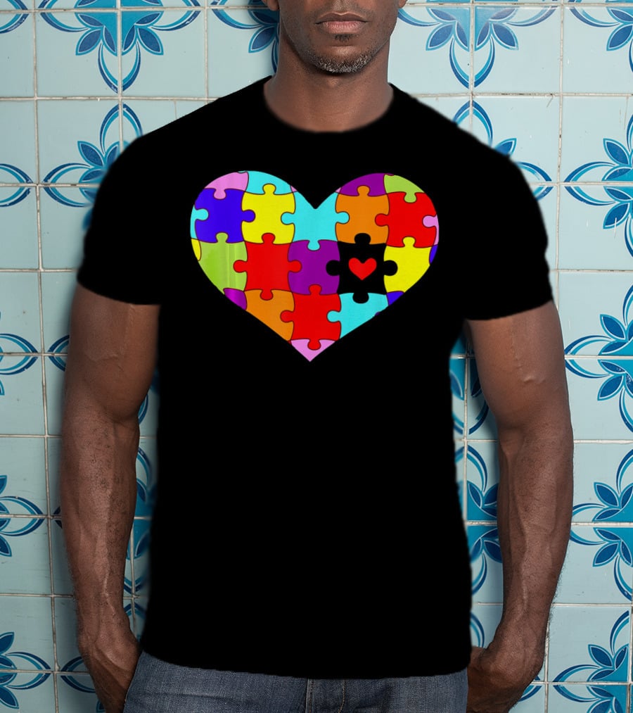 Autism Awareness Heart Puzzle Pieces Colorful T-Shirt