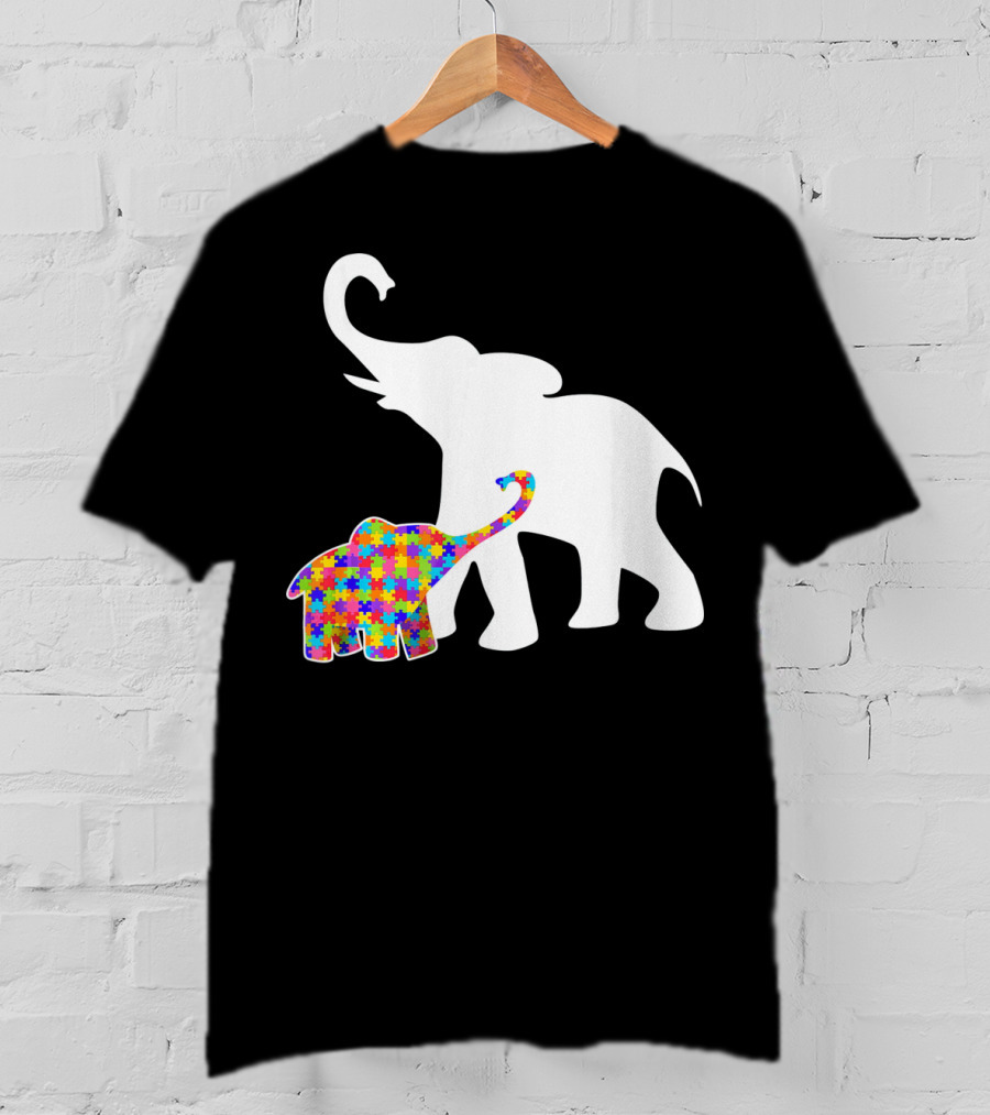Elephant Autism Awareness Puzzle Pattern Support T-Shirt