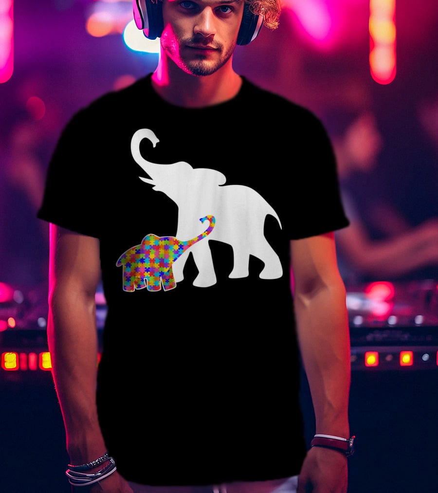 Elephant Autism Awareness Puzzle Pattern Support T-Shirt