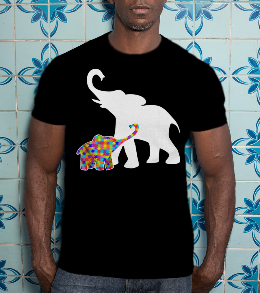 Elephant Autism Awareness Puzzle Pattern Support T-Shirt