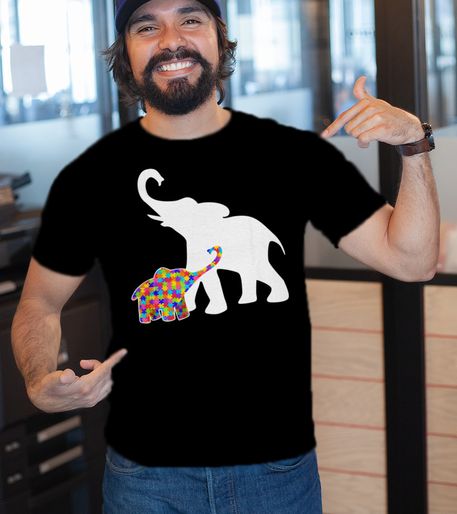 Elephant Autism Awareness Puzzle Pattern Support T-Shirt