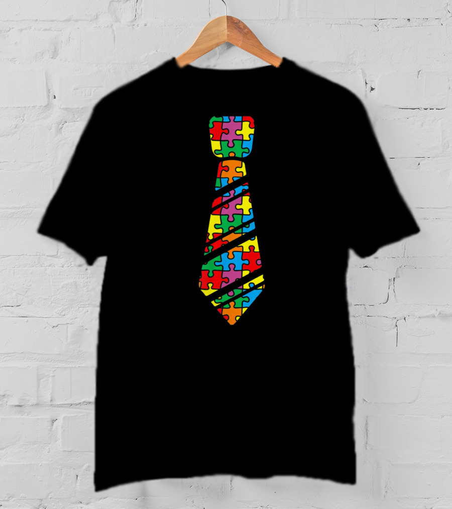 Funny Autism Awareness Puzzle Neck Tie Iconic Colorful T-Shirt