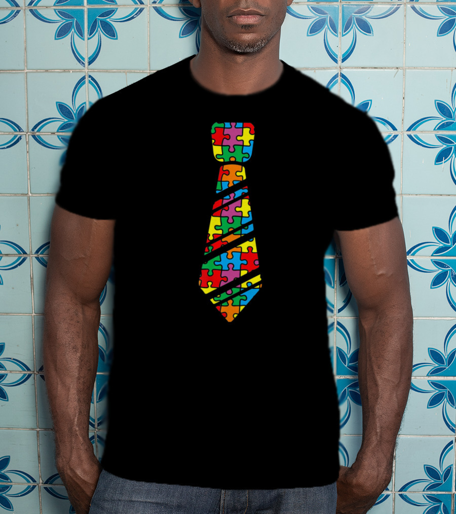 Funny Autism Awareness Puzzle Neck Tie Iconic Colorful T-Shirt