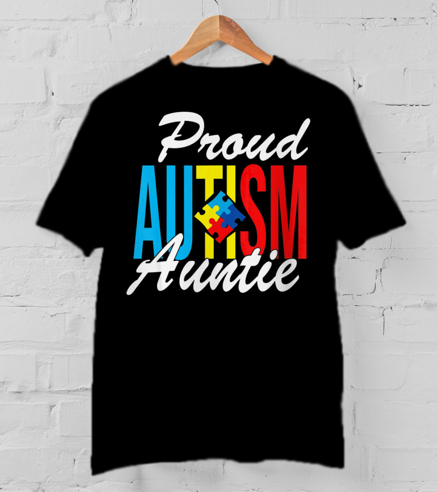 Proud Autism Auntie Puzzle Piece Awareness Support T-Shirt