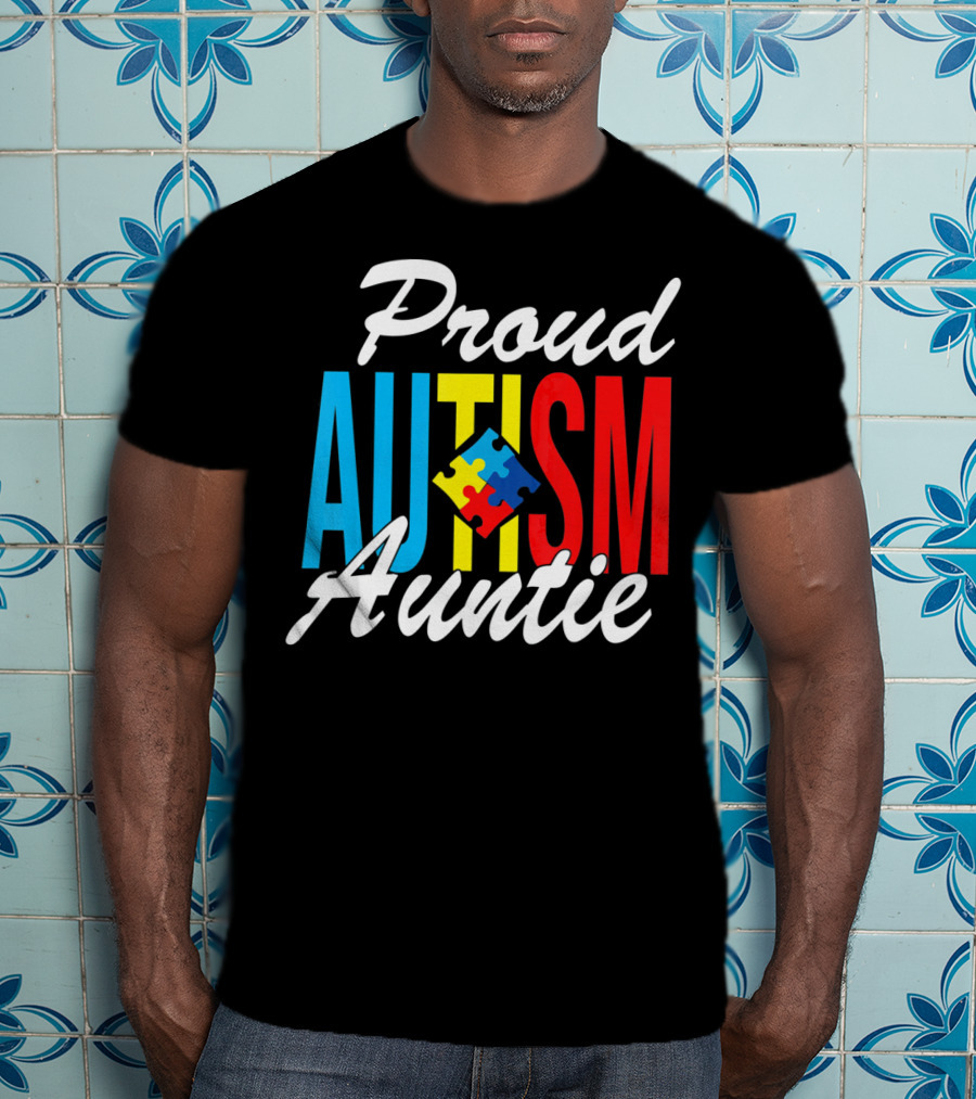 Proud Autism Auntie Puzzle Piece Awareness Support T-Shirt