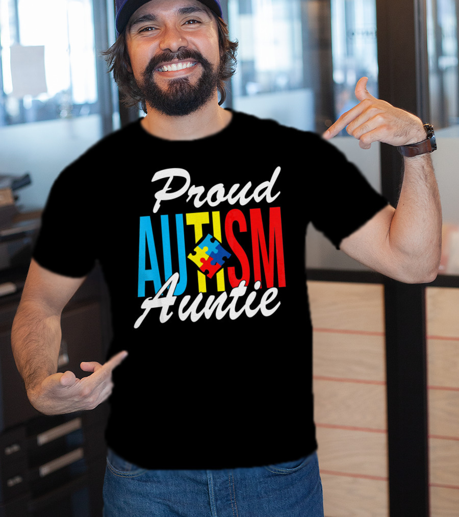 Proud Autism Auntie Puzzle Piece Awareness Support T-Shirt