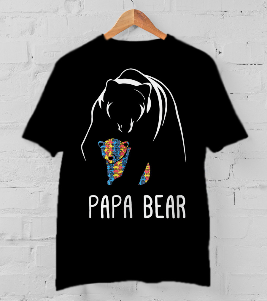 Papa Bear Autism Awareness Puzzle T-Shirt