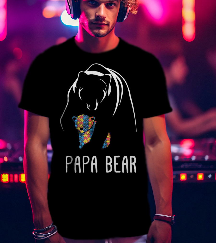 Papa Bear Autism Awareness Puzzle T-Shirt