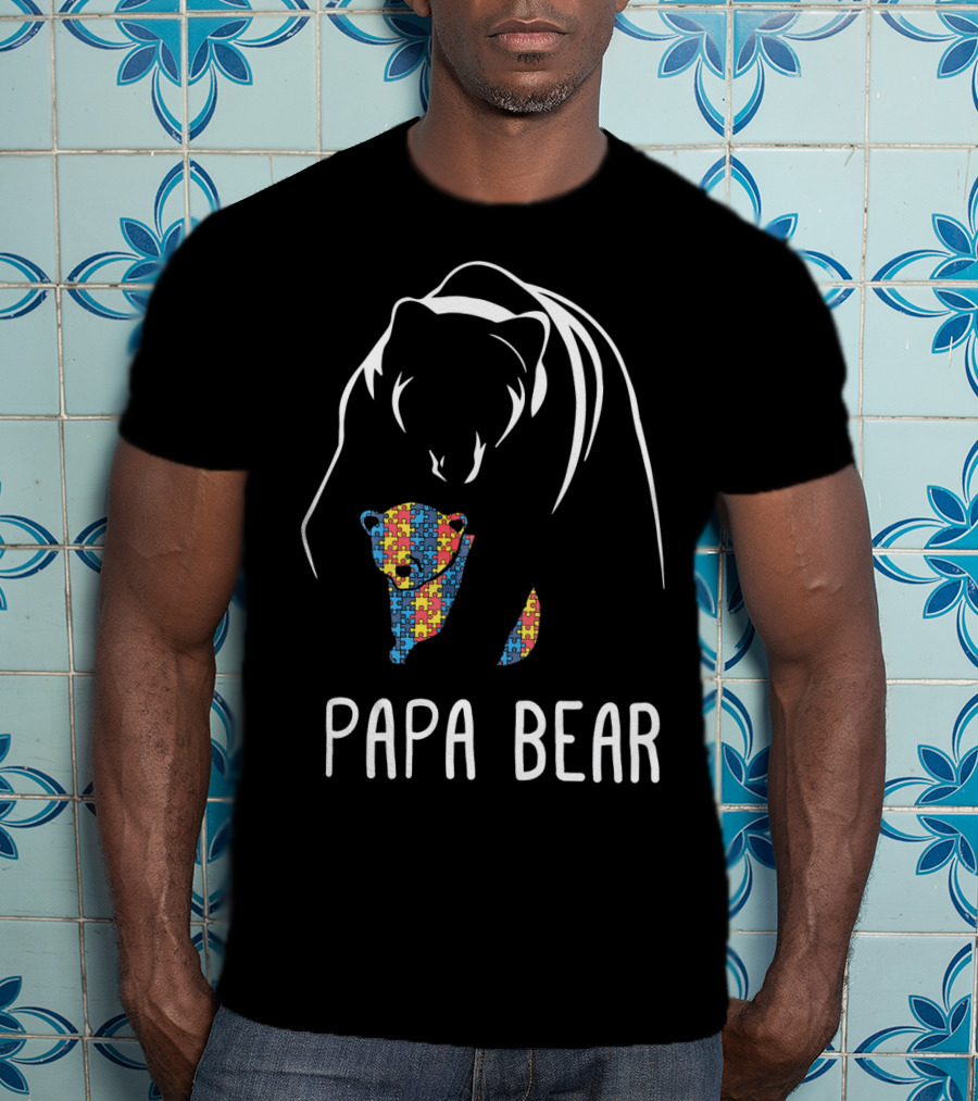 Papa Bear Autism Awareness Puzzle T-Shirt