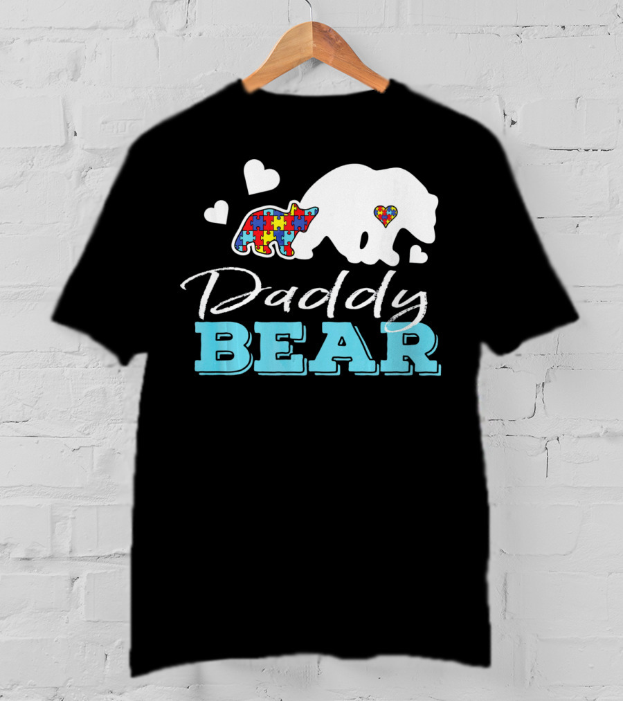 Daddy Bear Puzzle Heart Autism Awareness T-Shirt