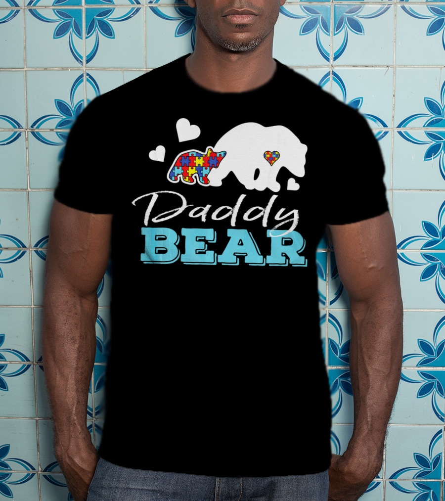 Daddy Bear Puzzle Heart Autism Awareness T-Shirt
