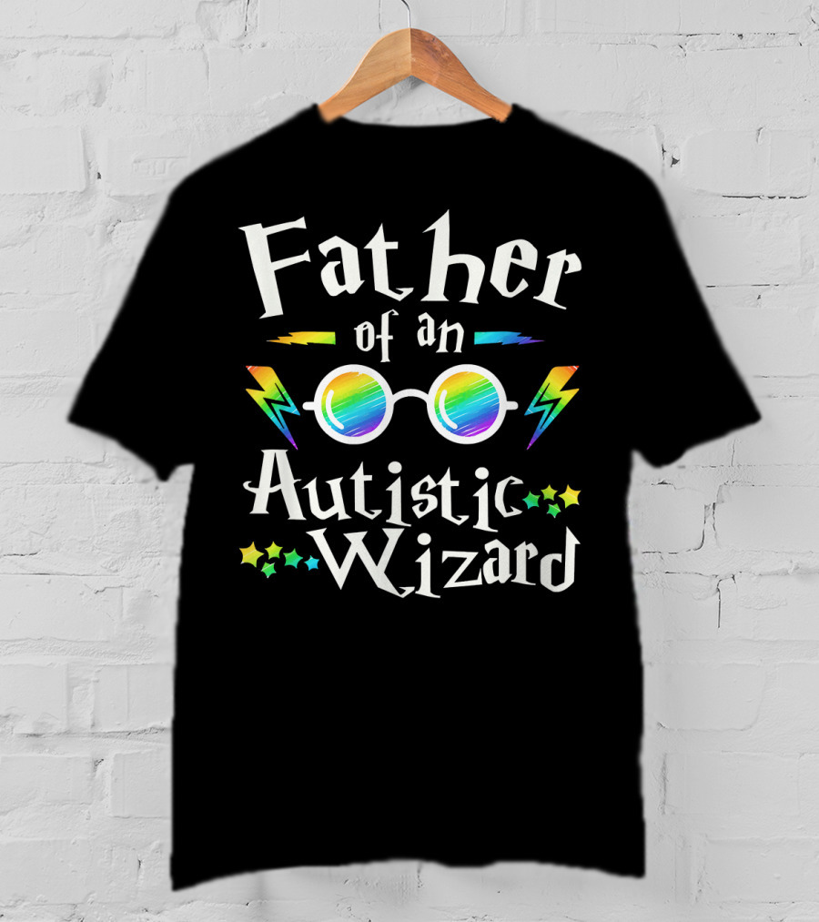 Father Of An Autistic Wizard Colorful Glasses And Lightning Bolts T-Shirt