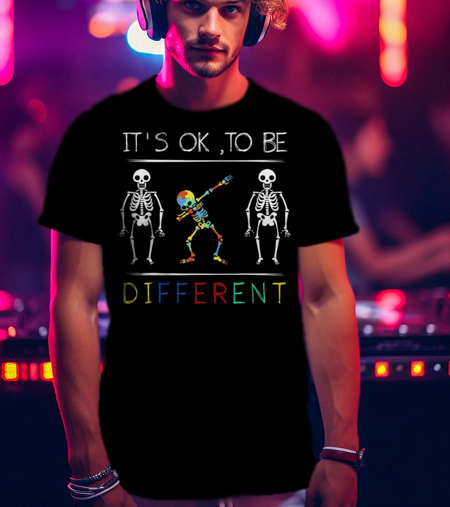 It's OK To Be Different Dabbing Dab Skeleton Kids Autism T-Shirt