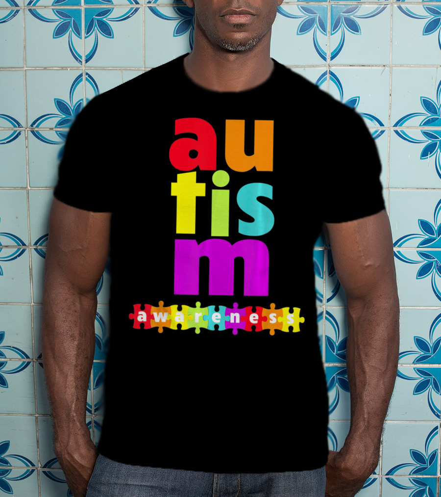 Autism Awareness Rainbow Puzzle Piece Autism Awareness T-Shirt