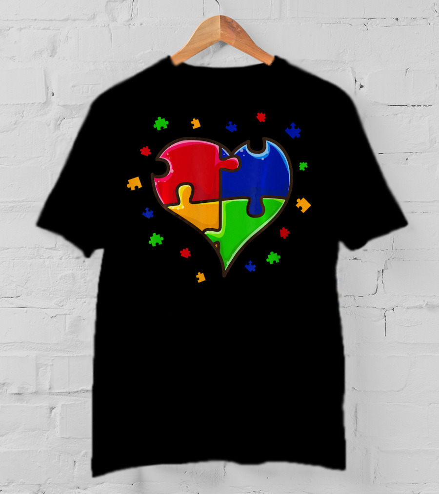 Autism Awareness Month Love Heart Puzzle Pieces T-Shirt