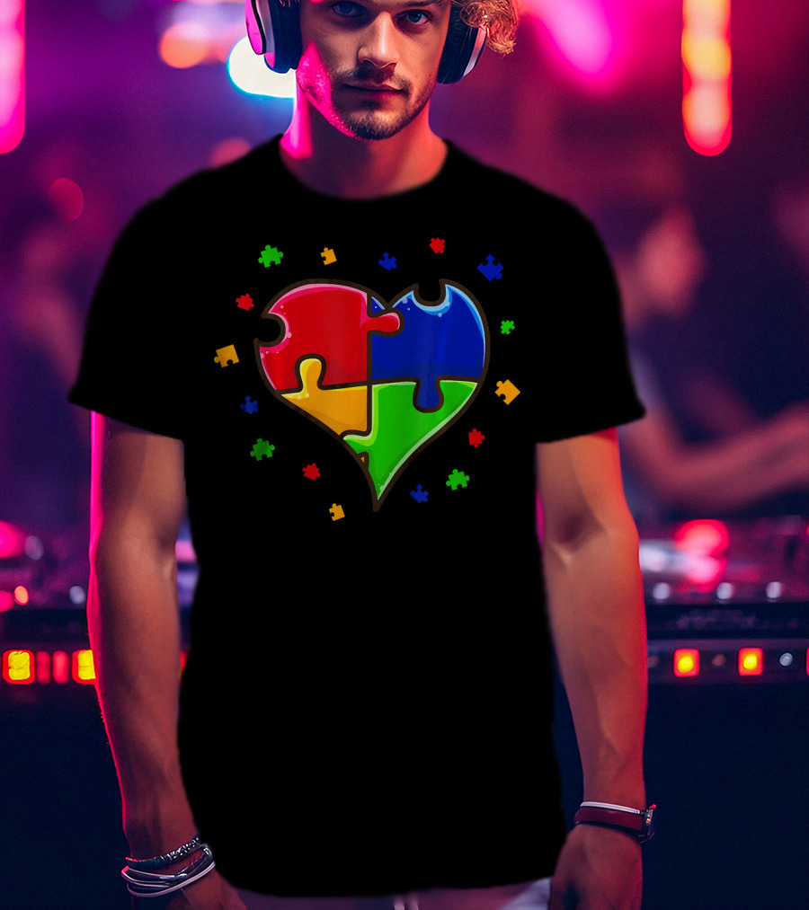 Autism Awareness Month Love Heart Puzzle Pieces T-Shirt
