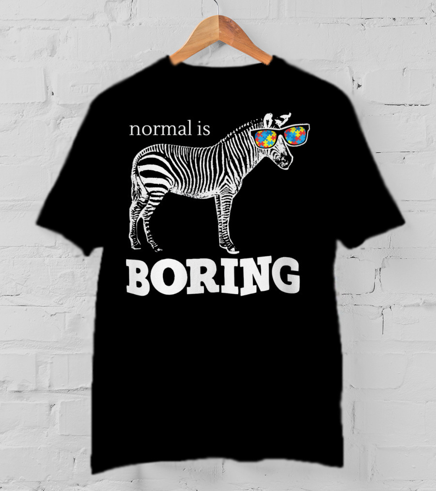 Normal Is Boring Zebra With Puzzle Piece Sunglasses Autism Awareness T-Shirt