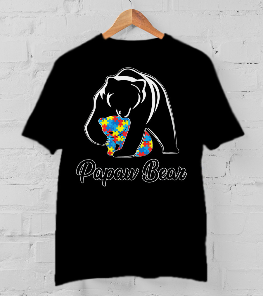 Papaw Bear Holding Puzzle Piece Autism Awareness Men's T-Shirt