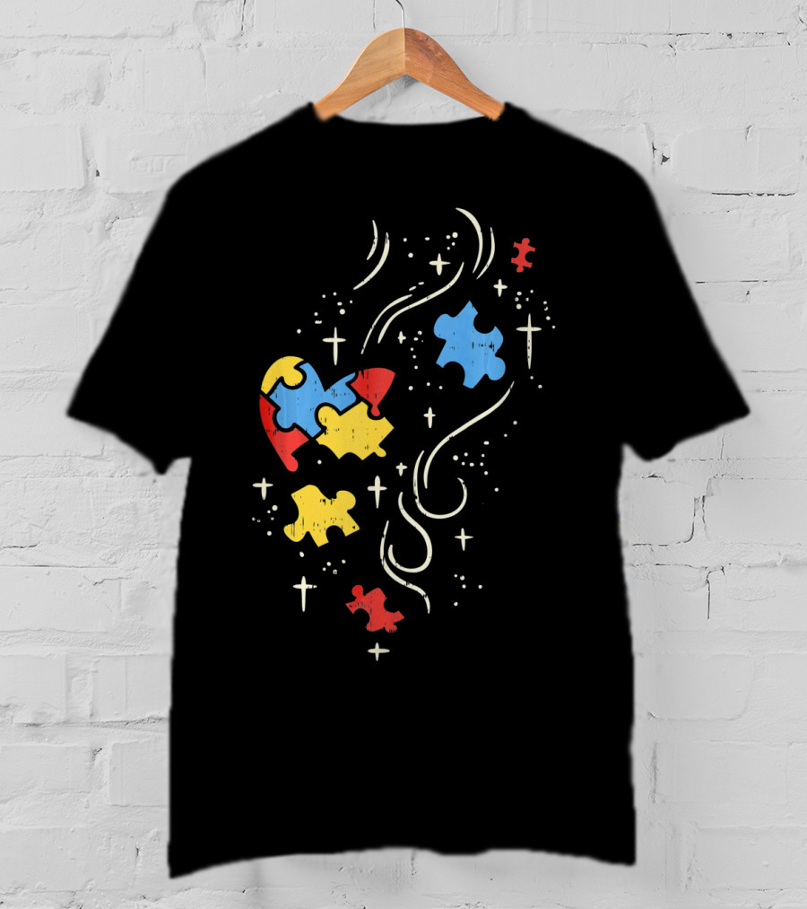 Autism Awareness Puzzle Ribbon Heart Crosses T-Shirt