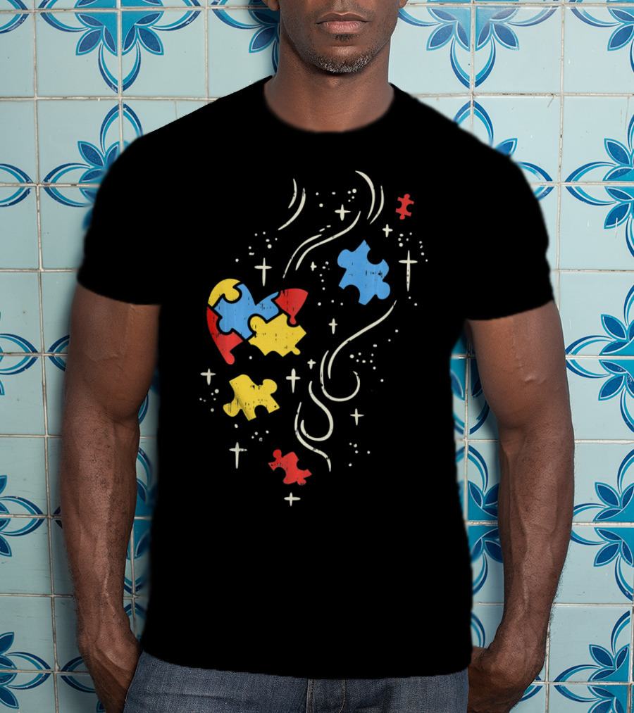 Autism Awareness Puzzle Ribbon Heart Crosses T-Shirt
