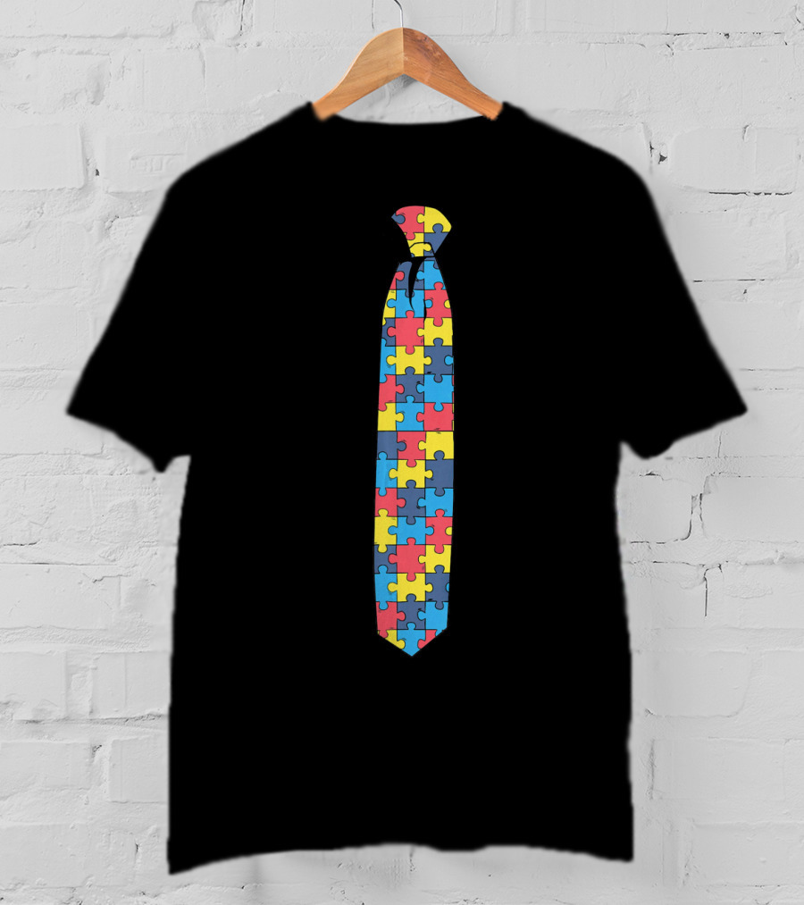 Unique Autism Awareness Day Puzzle Pattern TIE T-Shirt