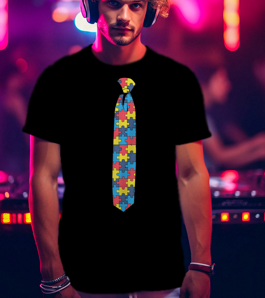 Unique Autism Awareness Day Puzzle Pattern TIE T-Shirt