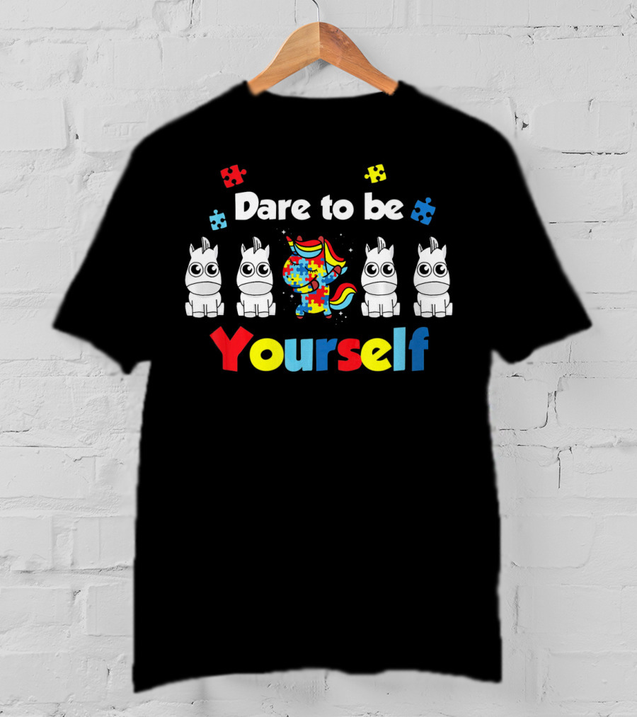 Dare To Be Yourself Unicorn Dabbing Autism Puzzle Pieces T-Shirt