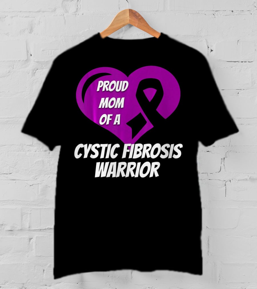 Proud Mom Of A Cystic Fibrosis Warrior Purple Ribbon Heart T-Shirt