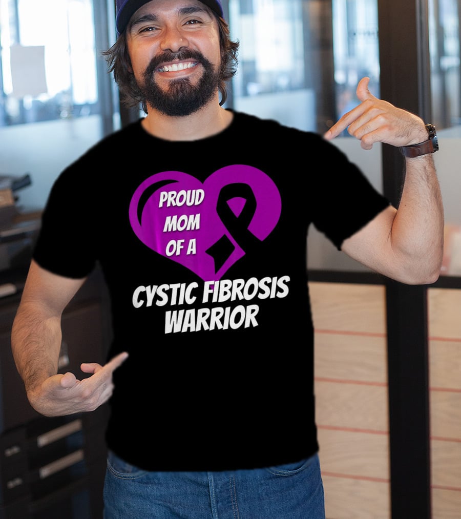 Proud Mom Of A Cystic Fibrosis Warrior Purple Ribbon Heart T-Shirt