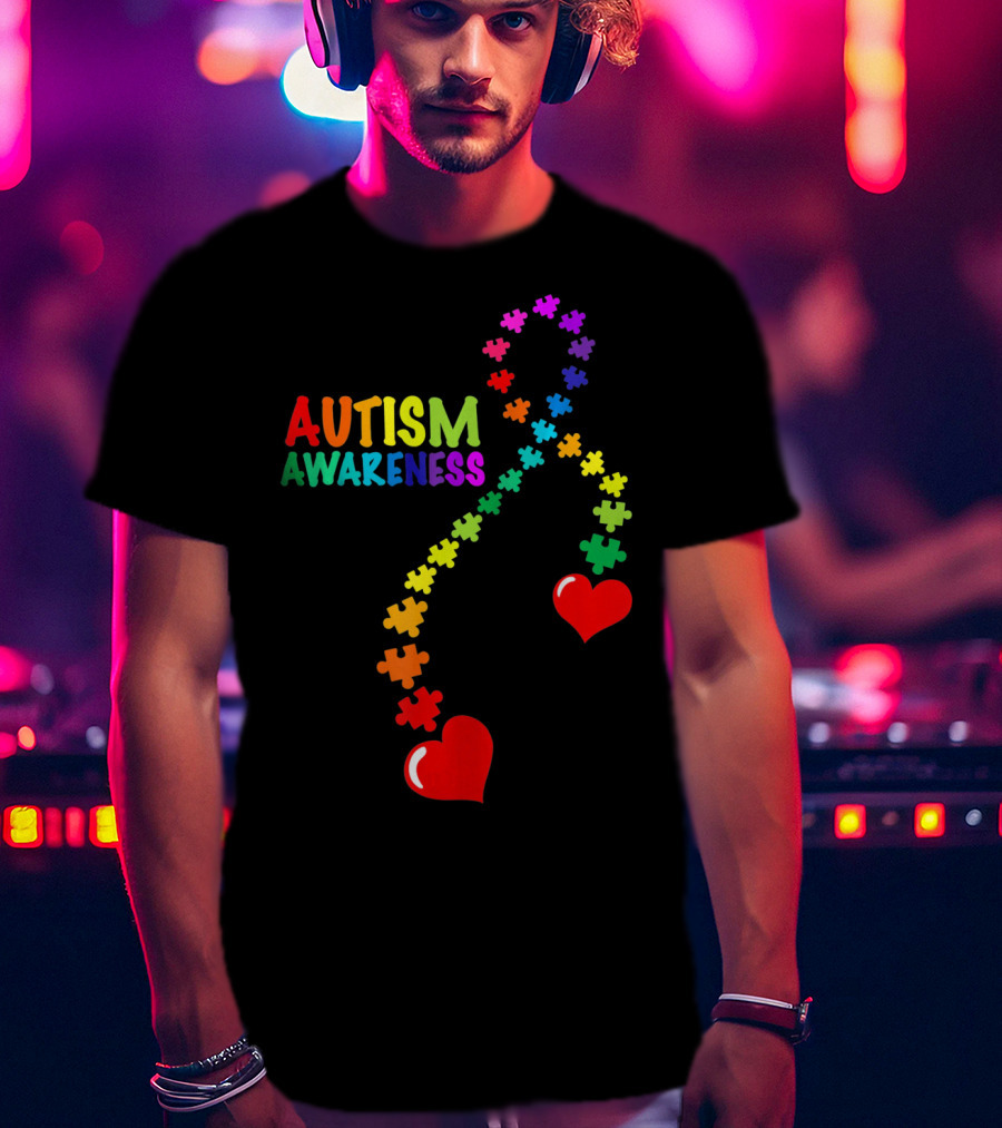 Autism Awareness Puzzle Heart Ribbon Rainbow T-Shirt
