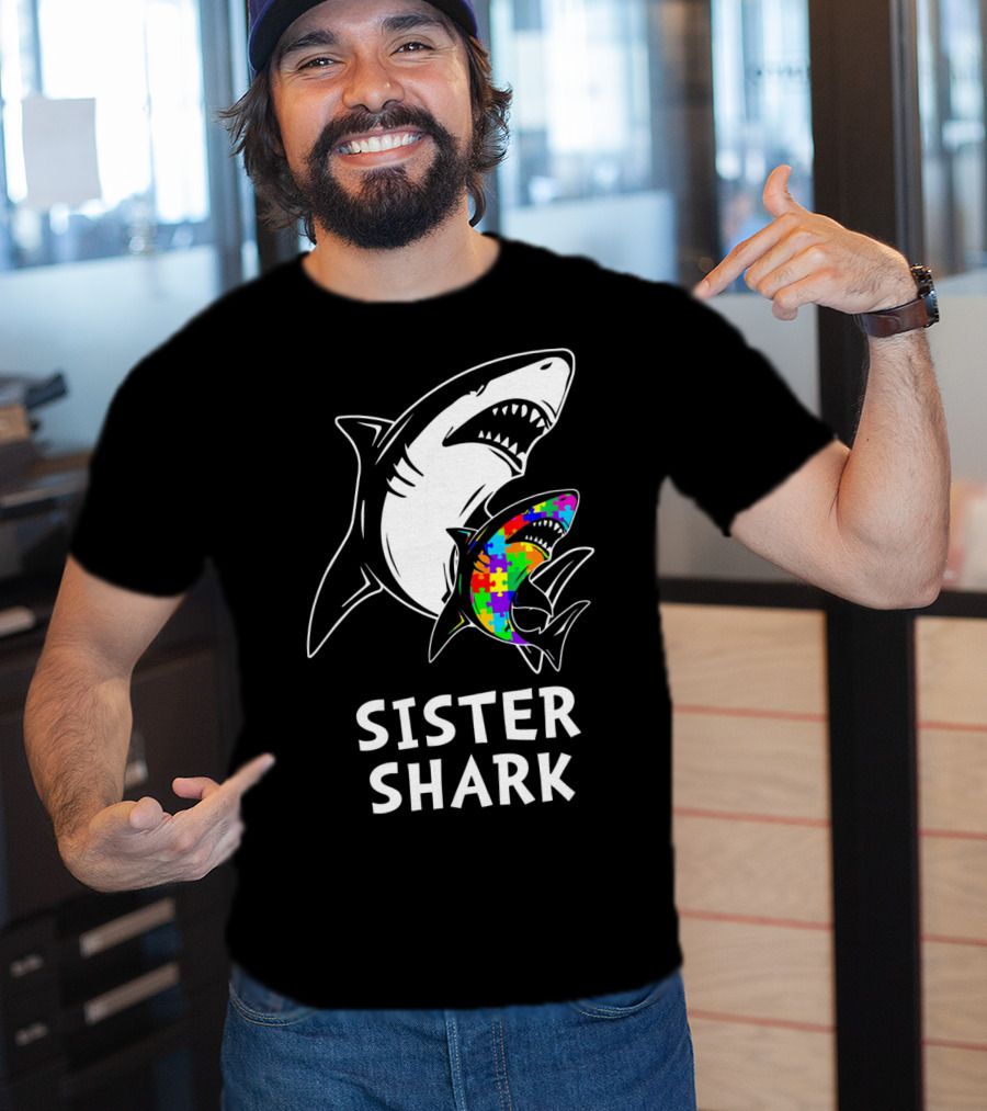 Sister Shark Autism Awareness Puzzle T-Shirt