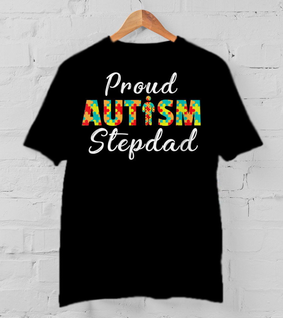 Proud Autism Stepdad Puzzle Awareness T-Shirt