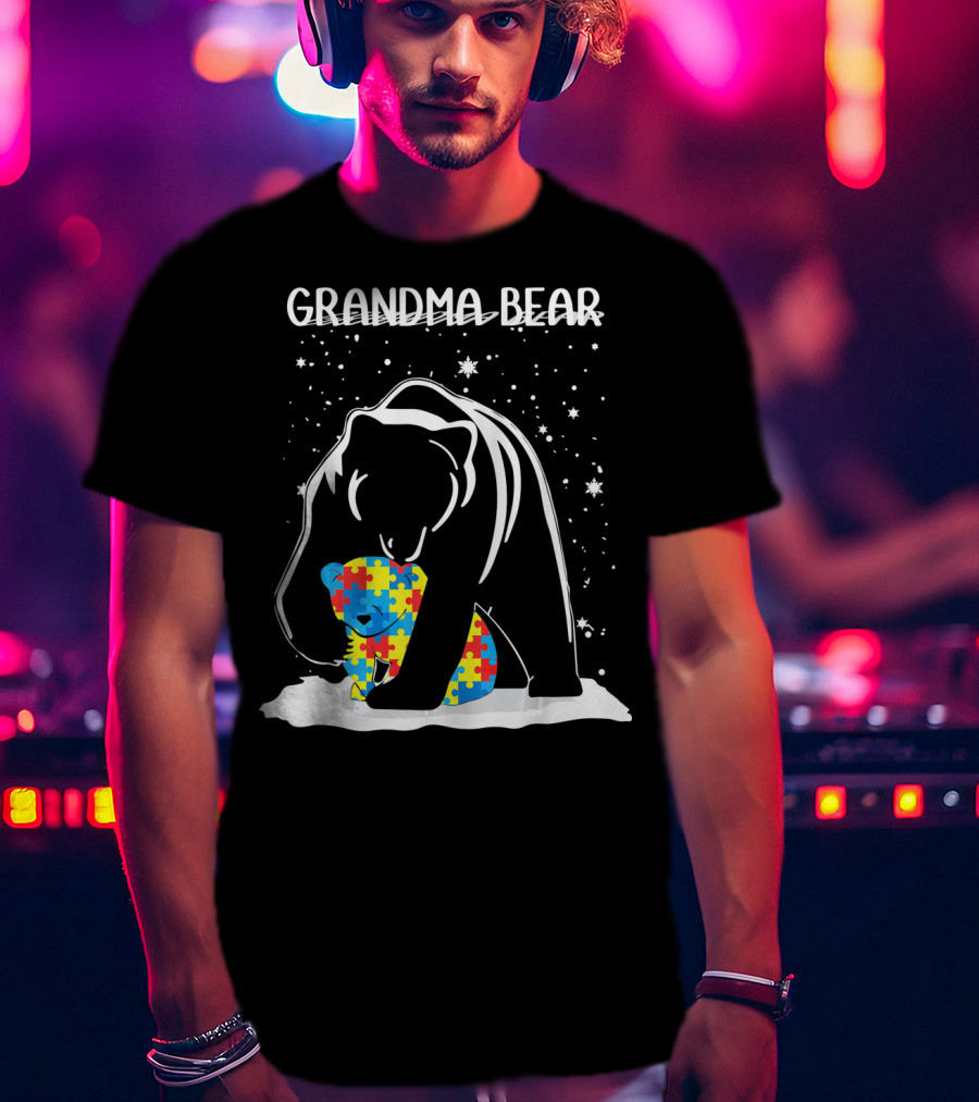Grandma Bear With Puzzle Piece Bear For Autism Awareness T-Shirt