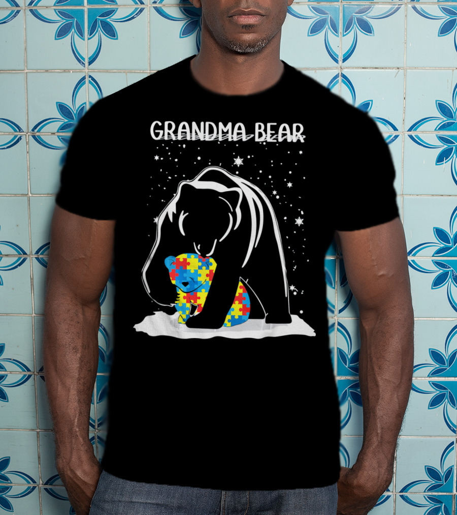Grandma Bear With Puzzle Piece Bear For Autism Awareness T-Shirt