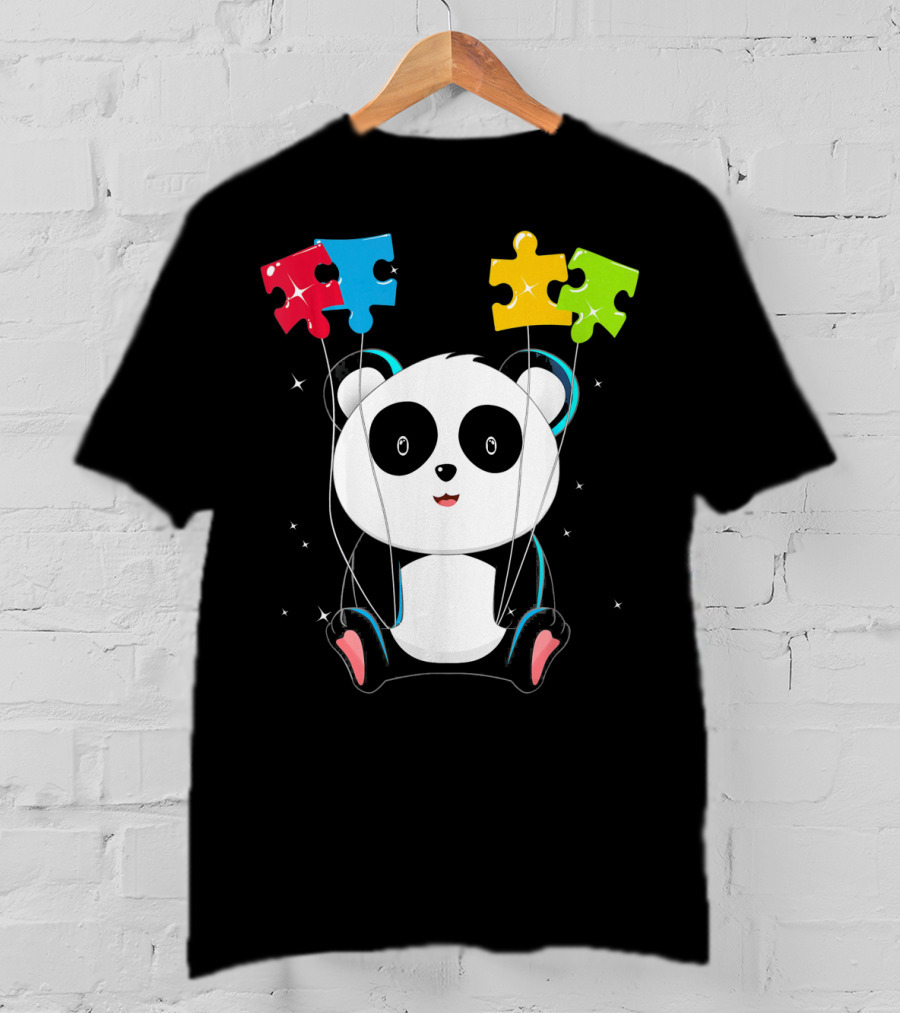 Autism Awareness Cute Panda With Colorful Puzzle Balloons T-Shirt