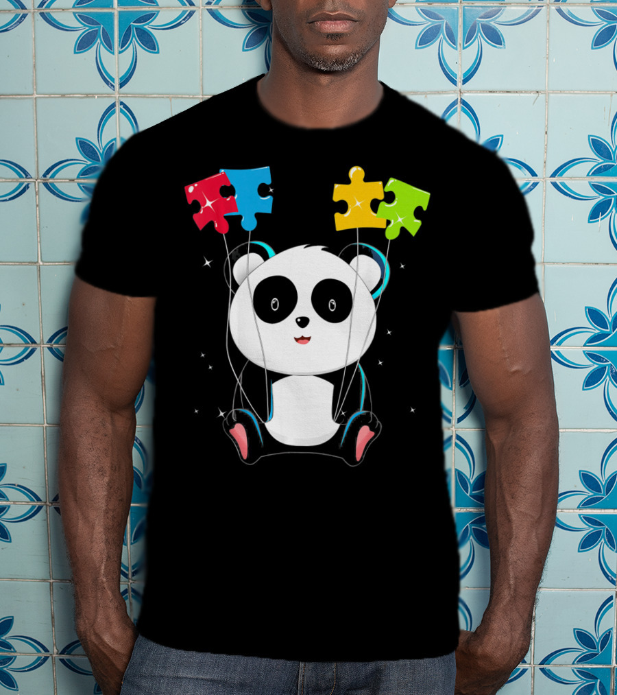 Autism Awareness Cute Panda With Colorful Puzzle Balloons T-Shirt