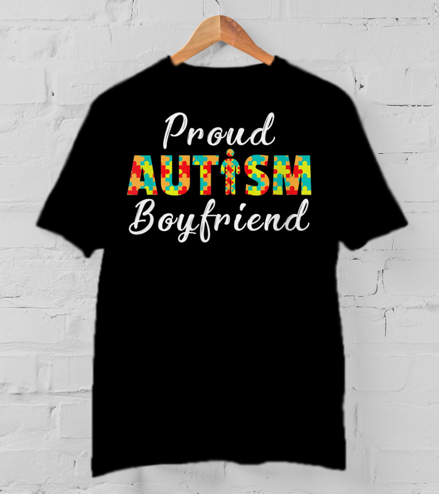 Proud Boyfriend Autism Awareness Puzzle Pieces T-Shirt