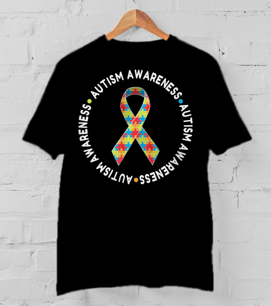 Autism Awareness Ribbon Circle With Multicolored Puzzle T-Shirt