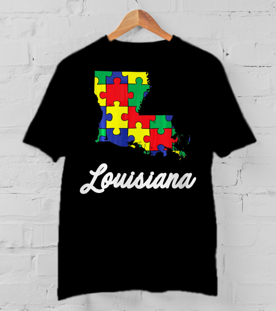 Autism Awareness Puzzle Map Louisiana T-Shirt