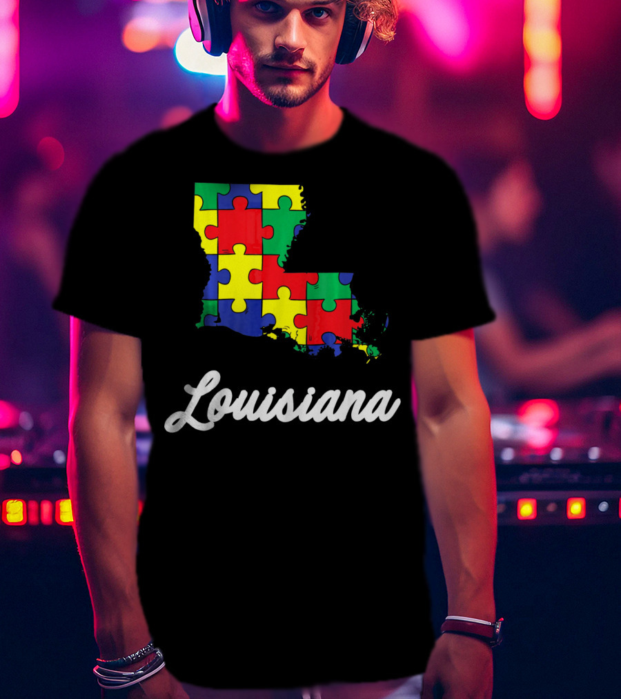 Autism Awareness Puzzle Map Louisiana T-Shirt