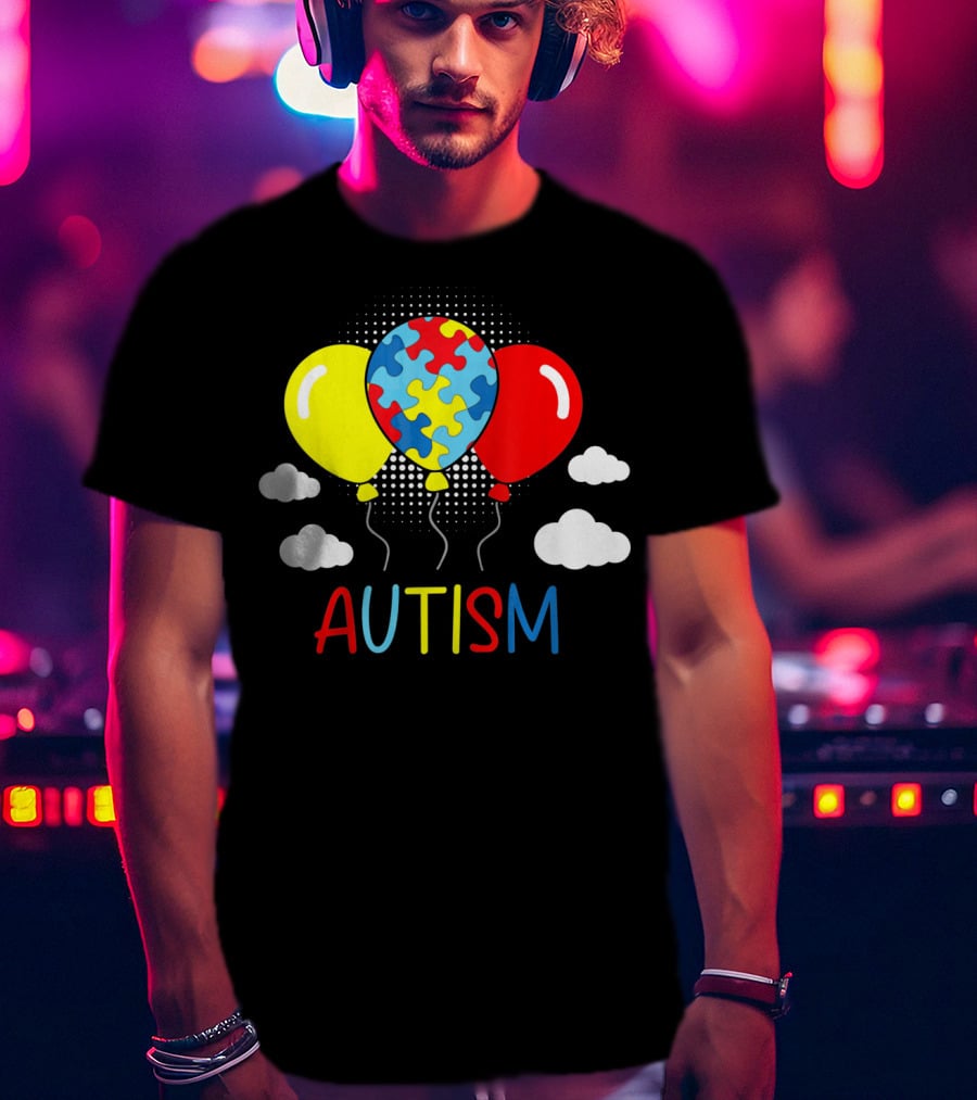 Autism Awareness Balloons Puzzle Clouds T-Shirt