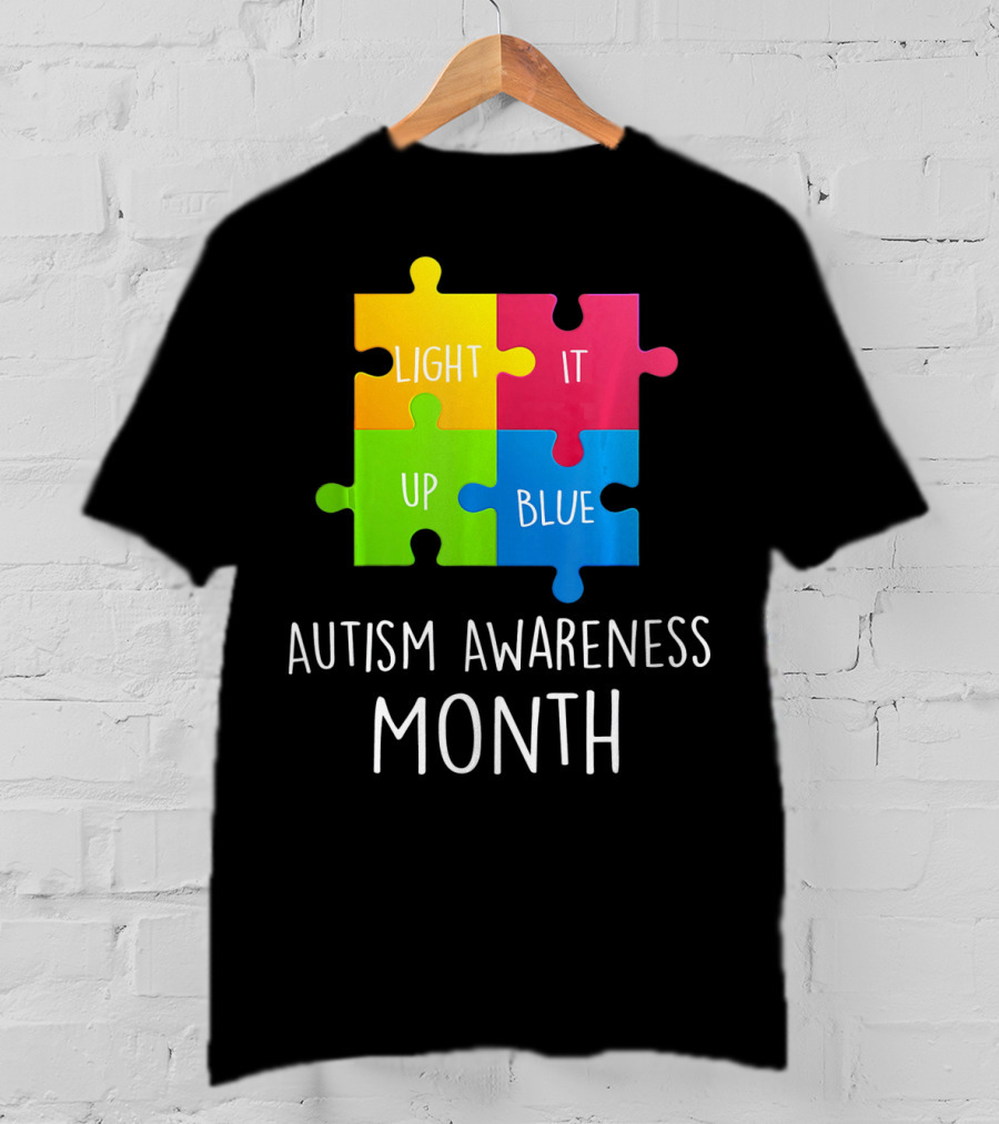 Light It Up Blue Autism Awareness Month Puzzle Piece T-Shirt