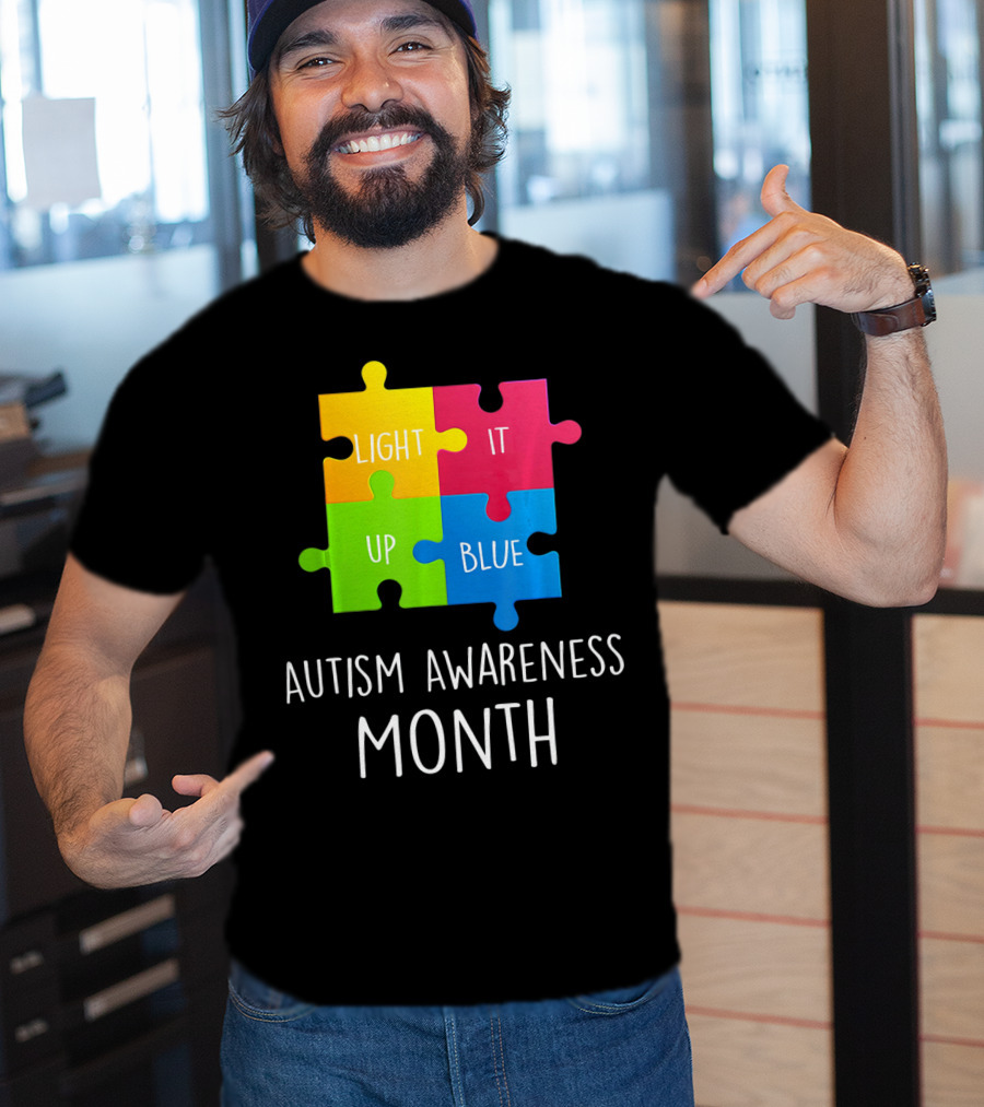 Light It Up Blue Autism Awareness Month Puzzle Piece T-Shirt
