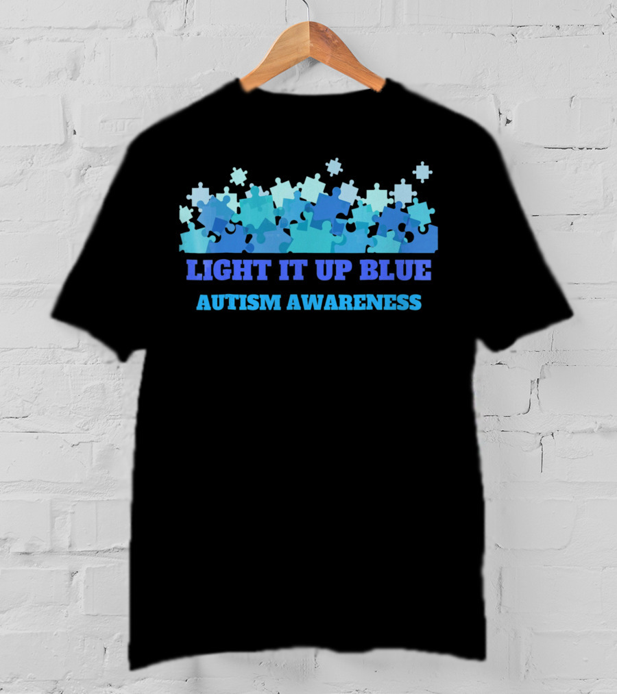 Light It Up Blue Autism Awareness Puzzle Pieces T-Shirt