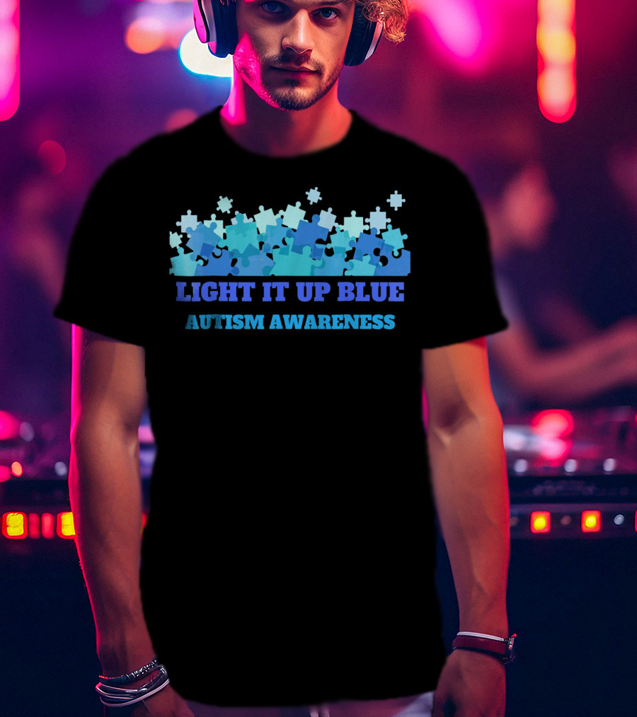 Light It Up Blue Autism Awareness Puzzle Pieces T-Shirt