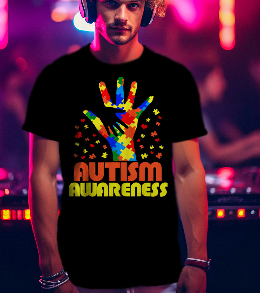 Autism Awareness Puzzle Piece Hand Son Daughter T-Shirt