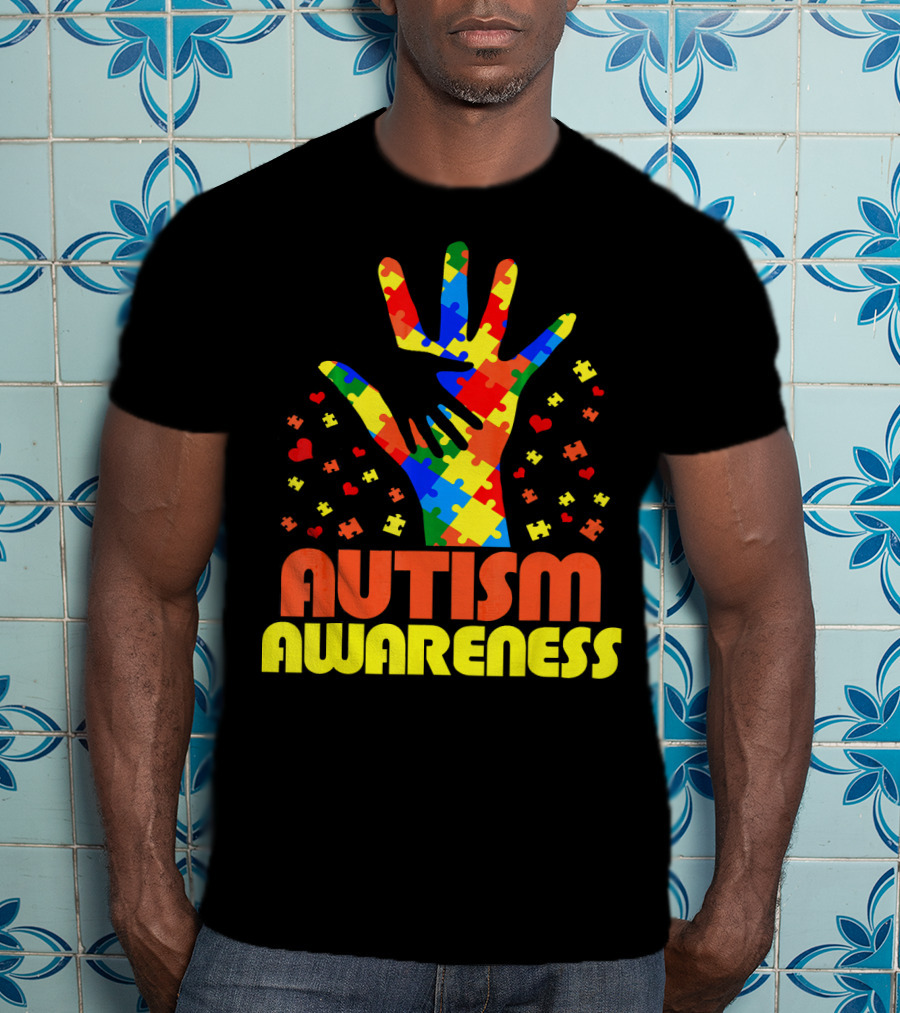 Autism Awareness Puzzle Piece Hand Son Daughter T-Shirt